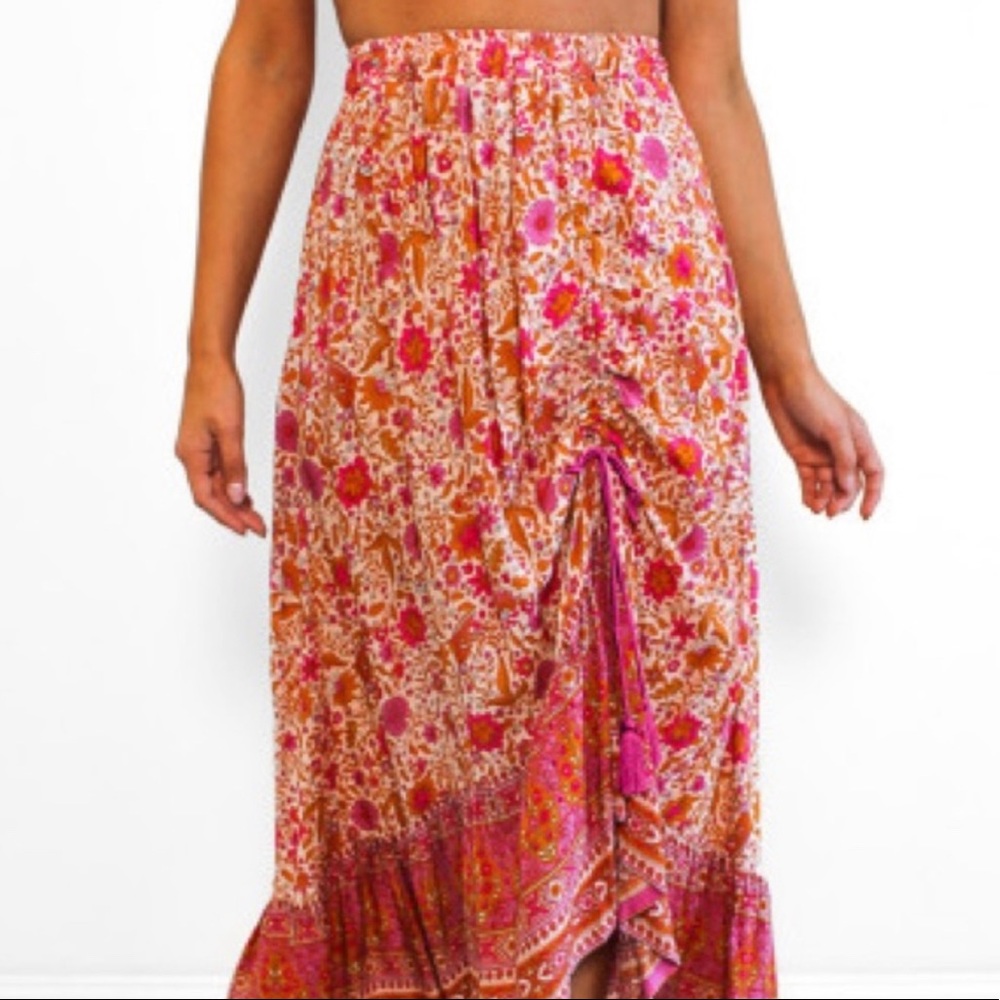 Boho Ruffled Floral Maxi Skirt